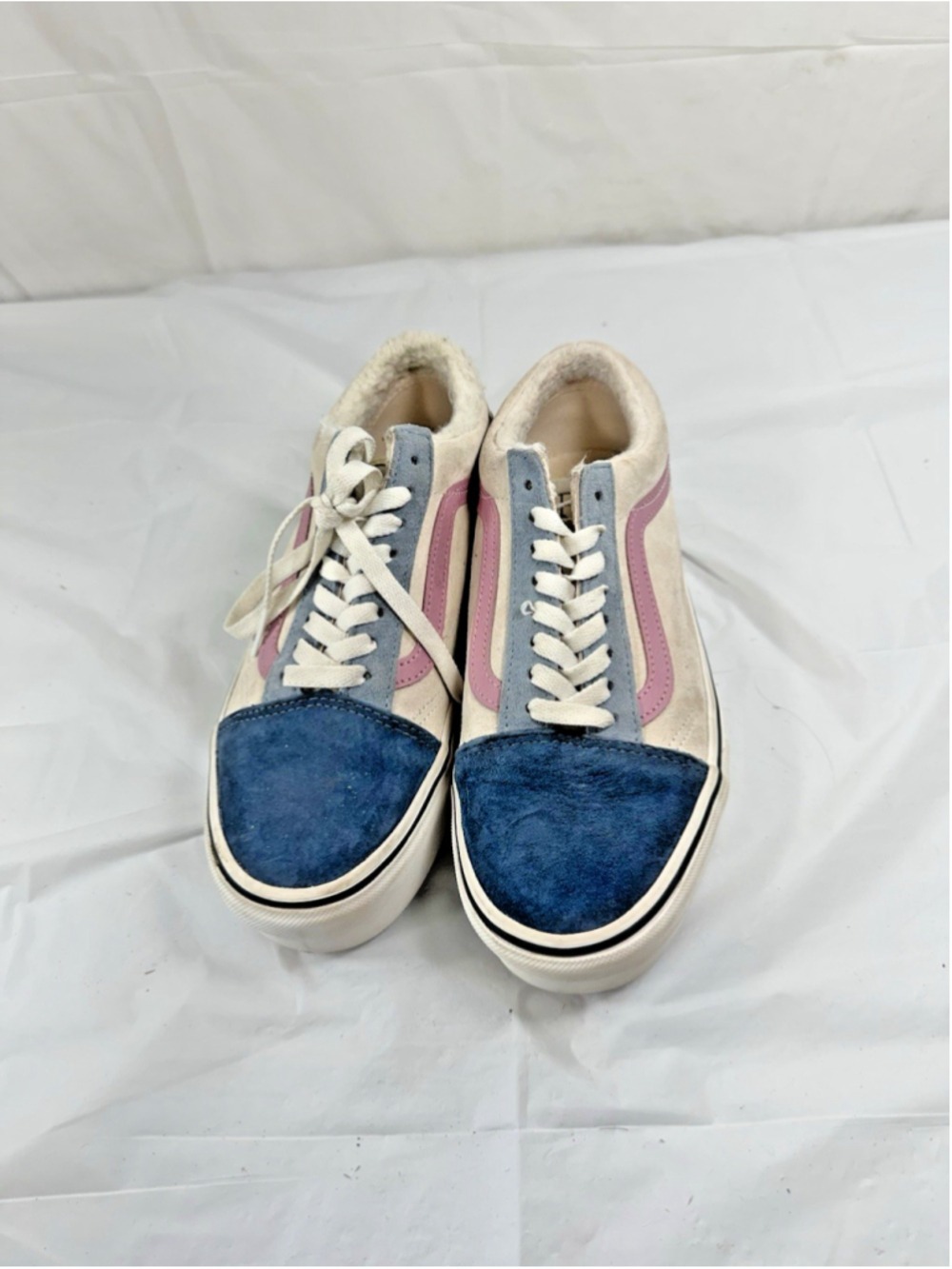 VANS Old Skool Sneakers Stackform Low Suede Sherpa White Blue size 8 - Picture 2 of 16
